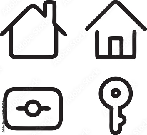Home security and real estate thin line vector icons set on transparent background