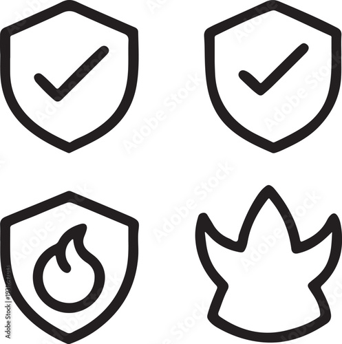 Security, insurance, and fire safety line icons set on transparent background