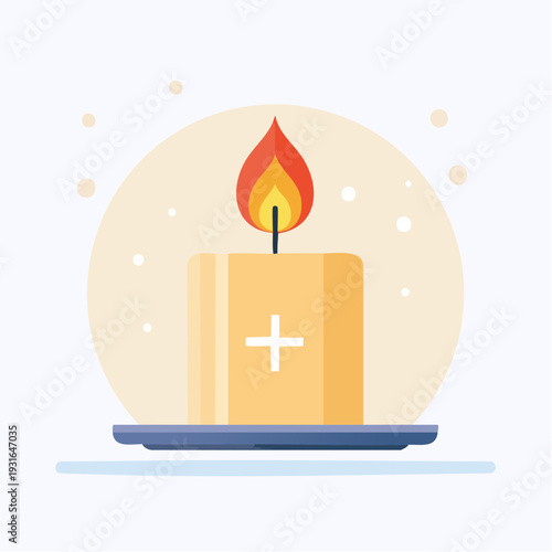 Religious Candle Icon with Christian Cross, Symbolizing Faith, Hope, and Peaceful Remembrance