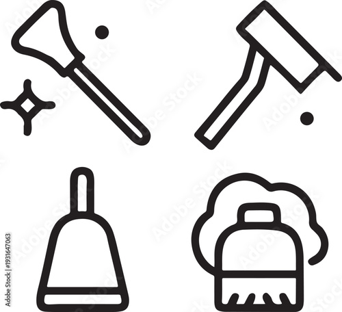Cleaning and household chores line icons set on transparent background