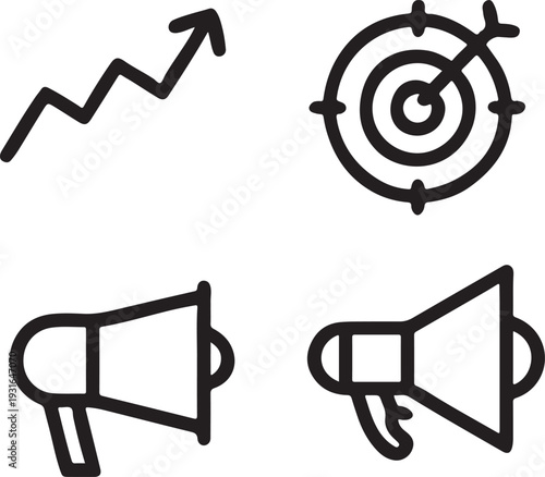 Business growth, marketing, and advertising thin line vector icons set