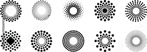 Ten black and white circular dot pattern arranged in a two by five grid