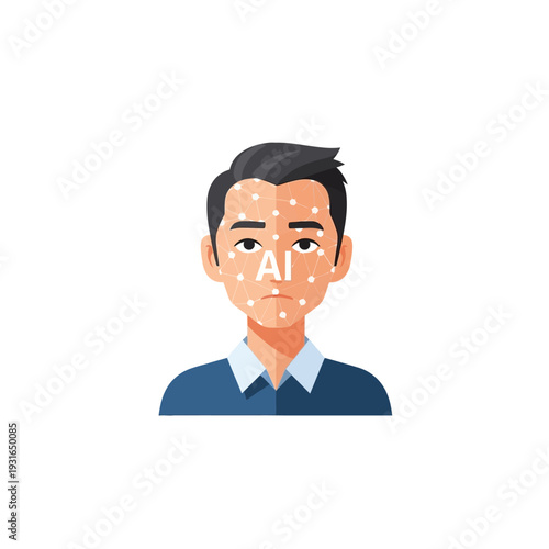 AI Face Recognition Technology on a Mans Face.