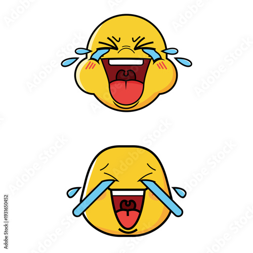 Crying laughing emoticon set with tears and joyful expression