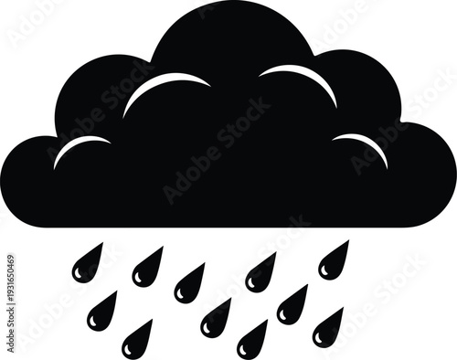Black cloud with raindrops isolated on white background illustration