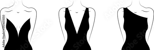 Types of Corsets Hand drawn vector sketch icons collection longline bra lingerie technical fashion illustration with molded cup, crop hip length. Types of necklines in dresses
