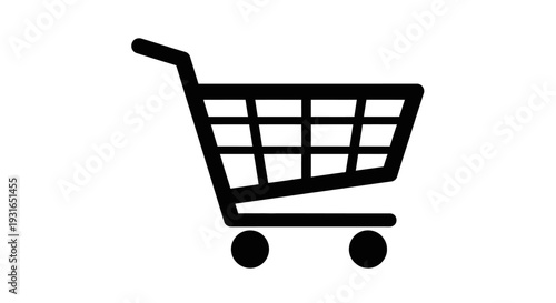 Black Solid Shopping Cart Icon Symbolizing E-commerce, Retail, and Online Consumer Purchases on Isolated White Background.