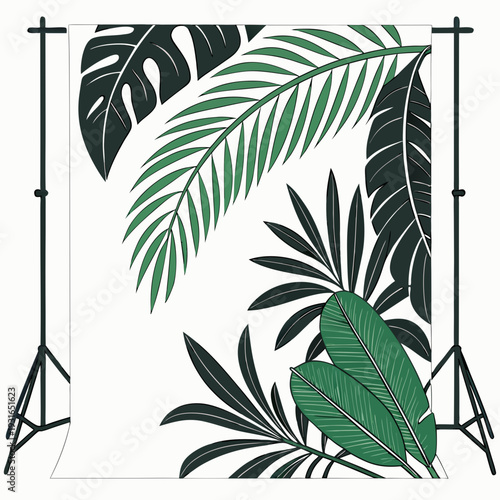 Tropical Green Leaves on White Background Photography Backdrop.