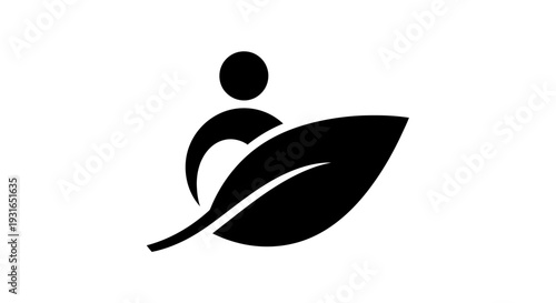 Human Silhouette with Leaf Icon Symbolizing Connection to Nature, Environmental Care, and Green Initiatives on isolated white background.