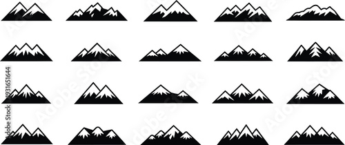 Black Mountain Silhouettes on White Background