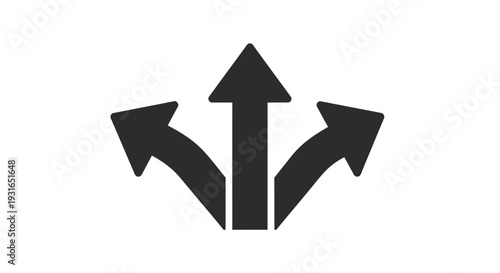 Three Way Arrows Icon Representing Choice, Decision, Direction, and Alternative Paths on isolated white background.