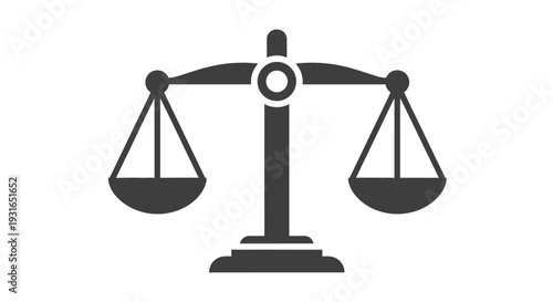 Solid Gray Scales of Justice Icon Symbolizing Law, Balance, and Equality on isolated white background.
