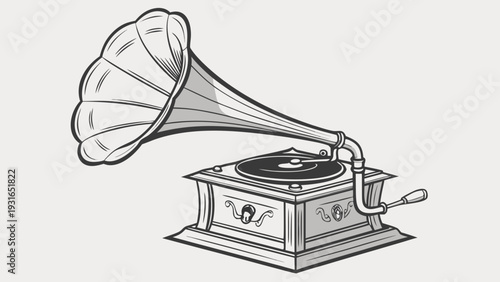 Vintage Gramophone with Horn and Record Player Illustration.