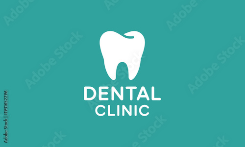 Simple dental clinic logo featuring a white tooth icon on a teal background with clean typography representing dental care services.