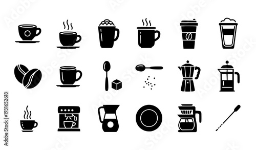 Minimal Black Coffee and Café Glyph Icons