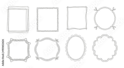 collection of whimsical hand drawn frames and decorative borders isolated on white perfect for invitations and graphic design projects