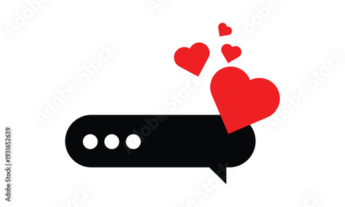 Minimal vector illustration of a chat bubble with red hearts symbolizing love, message, chat, romance, and communication for digital conversation, social interaction, and emotional connection concepts