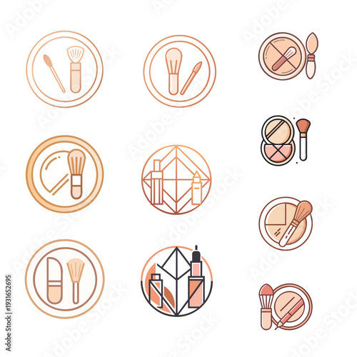 Collection of beauty and makeup tools illustrated in a minimalist style
