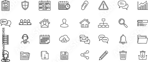 Business Office Management and Administration Icons Set for Corporate Workflow