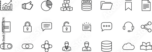 Data Management and Cloud Computing Line Icon Set for Business Service