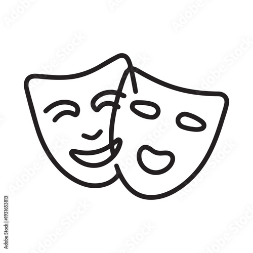 Comedy and Tragedy Theater Masks Line Icon for Drama Performance and Entertainment Arts