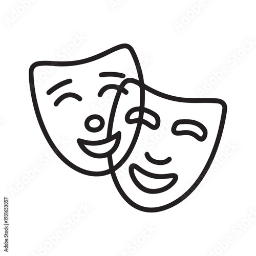 Comedy and Tragedy Theater Masks Line Icon for Drama Performance and Entertainment Arts