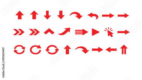 Versatile Set of Red Vector Arrow Icons for User Interface Design, Web Navigation, and Digital Elements – Directional Pointers and Control Symbols