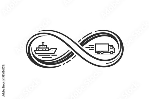 Infinity Loop with Cargo Ship and Delivery Truck Endless Multimodal Logistics Supply Chain 