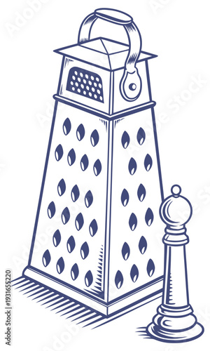 Grater and Chess Piece Illustration.