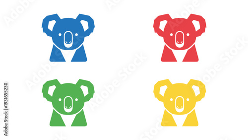 Colorful stylized koala characters in four distinct vibrant hues