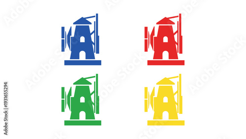 Four stylized robotic characters in different vibrant colors