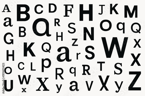 Black Distorted Glitch Typography Abstract Letter Chaos Experimental Scatter A B C D F H J K M Q R S N O W X Z Poster Art