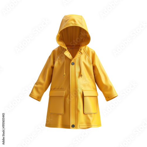 Bright yellow raincoat on transparent background