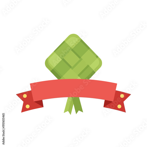 Ketupat illustration with ribbon banner on festive occasion