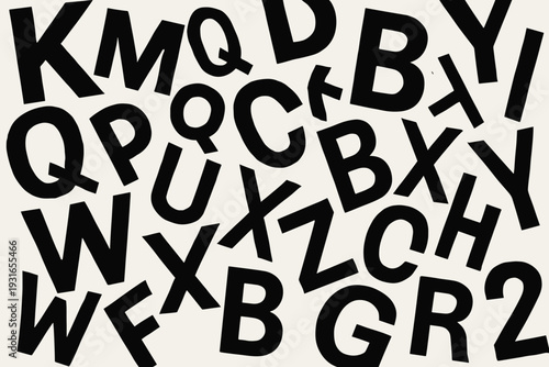 Chaotic Black Letter Collage, Abstract Typography Overlap Random Letters Vector
