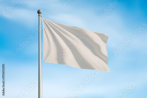 Blank White Flag Waving On Pole