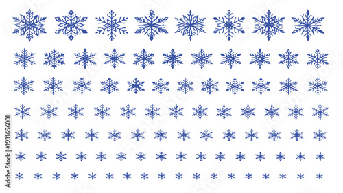 Collection of various sizes and styles of blue snowflakes, perfect for winter and holiday designs and decorations