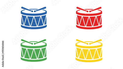 Four colorful drums with distinct vibrant hues displayed in a grid layout