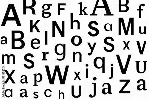 Mixed Case Alphabet Chaos Pattern, Overlapping Uppercase Lowercase Letters Texture, Abstract Typographic Collage Design