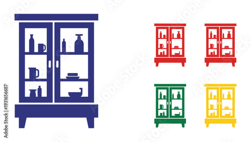 Colorful display cabinets showcasing different styles and designs