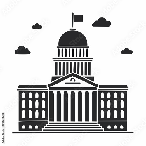 Architectural silhouette: Illinois state capitol building against a cloudy sky illustration