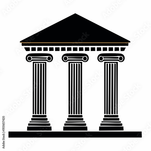 Architectural silhouette of classical greek temple with doric columns design