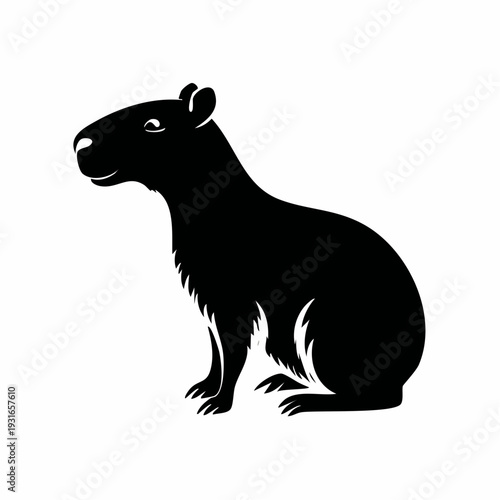 Black and white silhouette of a capybara sitting calmly minimalist design