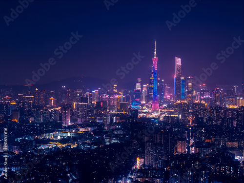 Wallpaper Mural Aerial nightscape of Guangzhou China illuminated city skyline Torontodigital.ca