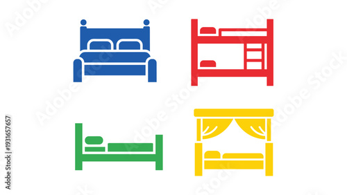 Four distinct types of beds with different styles and colors displayed in icons