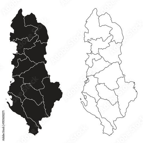Albania Country Outline Map With Internal Divisions Black Silhouette