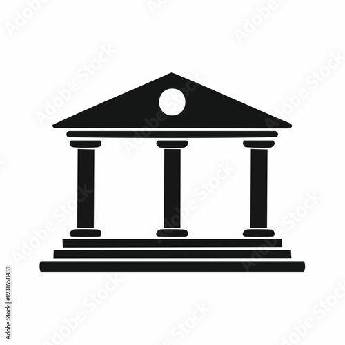 Classic and timeless architecture: Iconic bank building symbol with a gable roof and columns