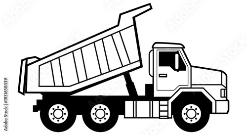 Heavy duty dump truck with large cargo bed tilted for unloading materials efficiently in construction and mining industries.