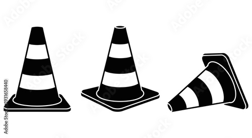 Traffic cones in various states of stability, including upright and fallen positions, are depicted in a simple graphic illustration.