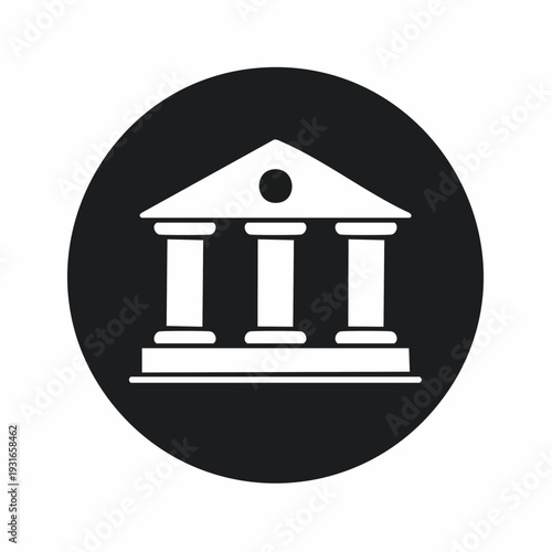 Classic bank building icon design inside a black circle background financial symbol concept vector